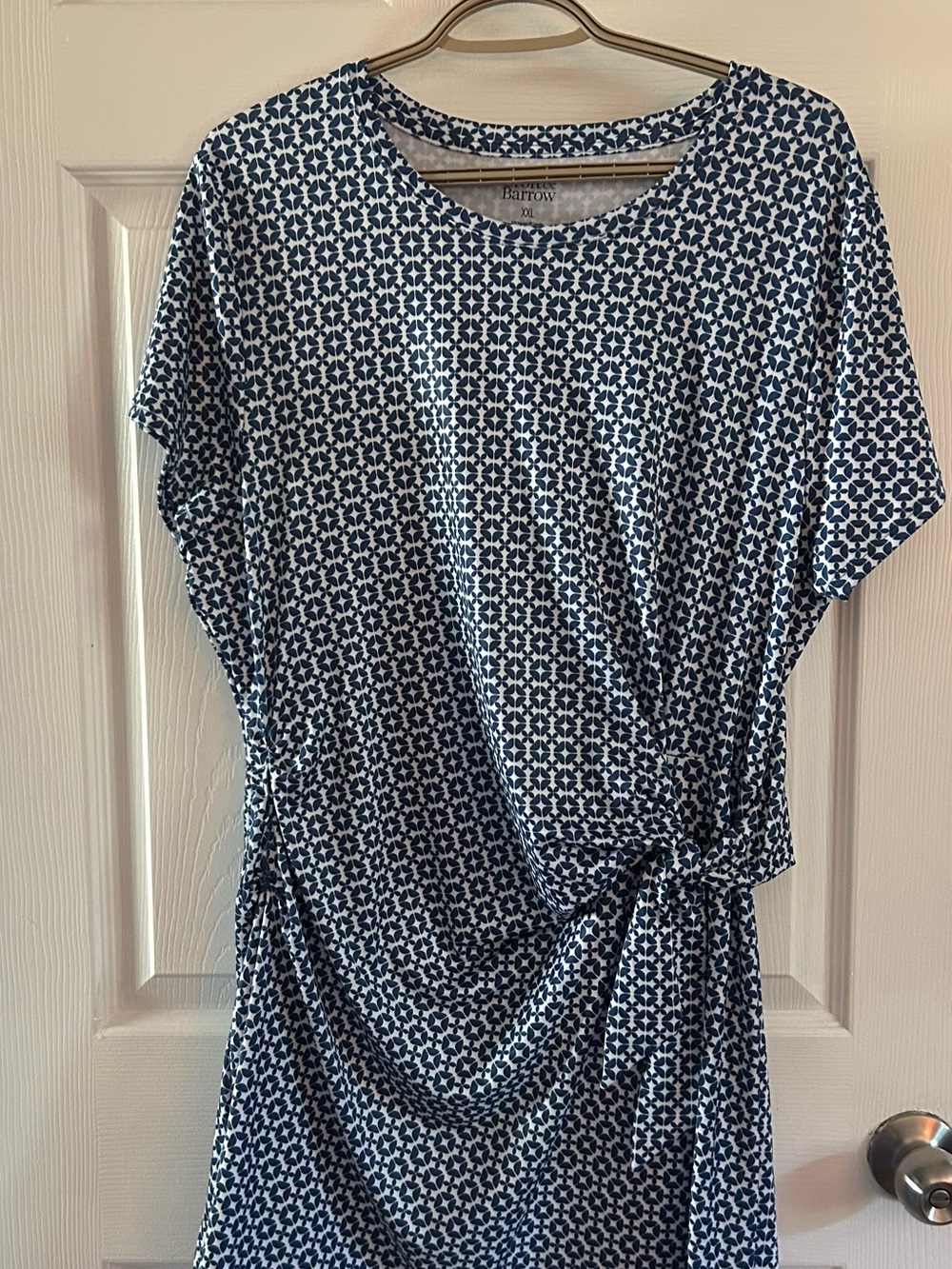 croft & barrow Navy and White Printed Midi Dress with Side Knot